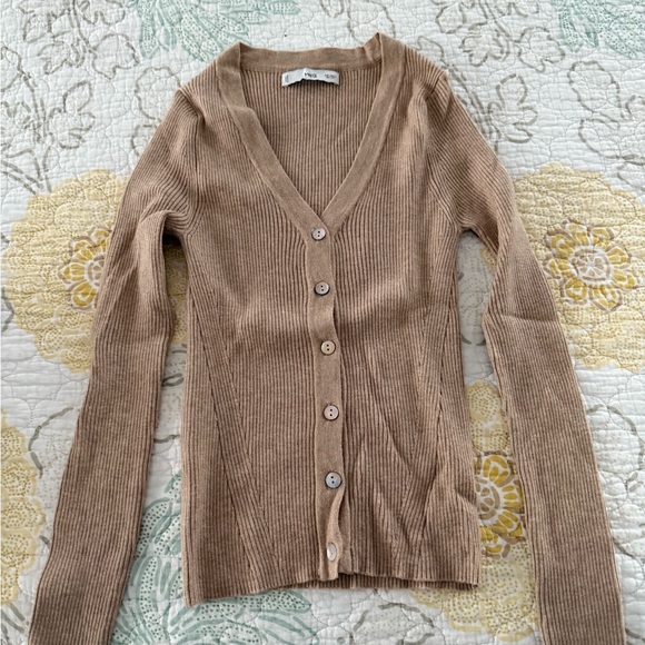 Mango Light Brown V-Neck Cardigan - Picture 1 of 3